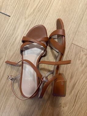 Stuart Weitzman Tan Leather Crisscross Ankle Strap Sandals